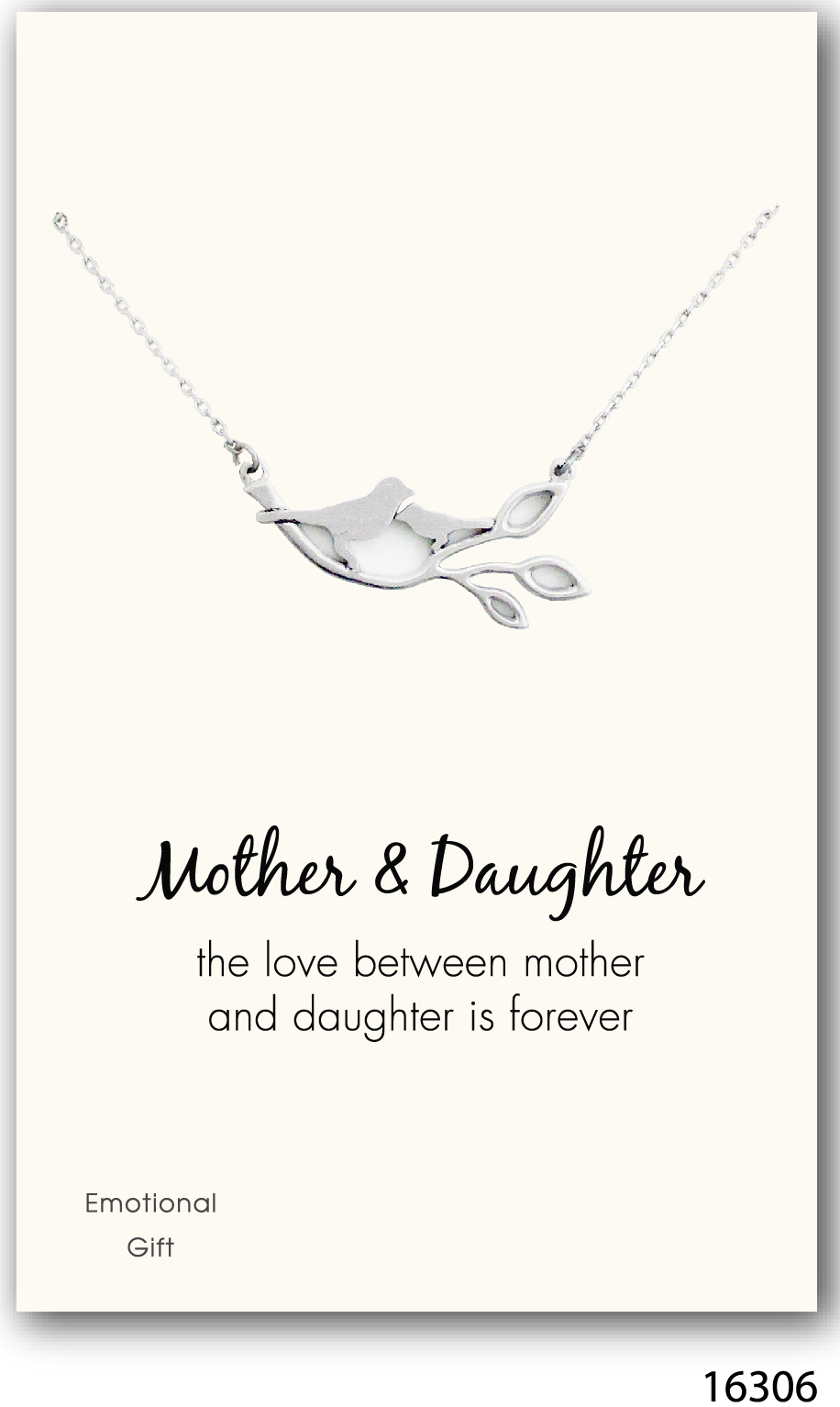 Mother daughter birds on the branch silver pendant